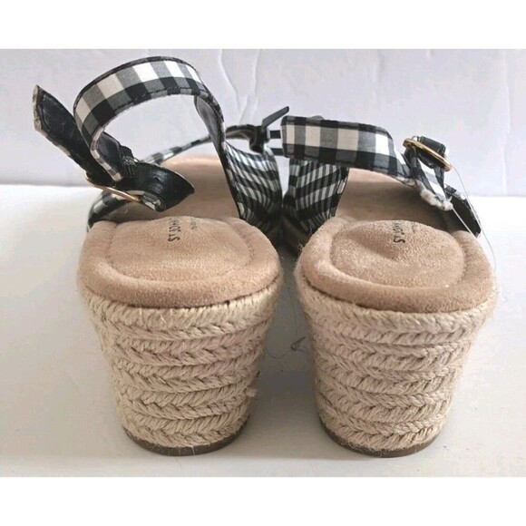 St Johns Bay Wedge Sandals Size 9.5 Lindy Black White Gingham Picnic Pattern New - Picture 3 of 8